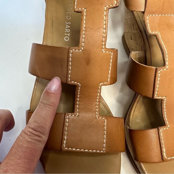 Franco Sarto Women's Wedge Sandals Falco Size 8.5 Cork Platfrom Gladiator Cognac - Picture 6 of 14